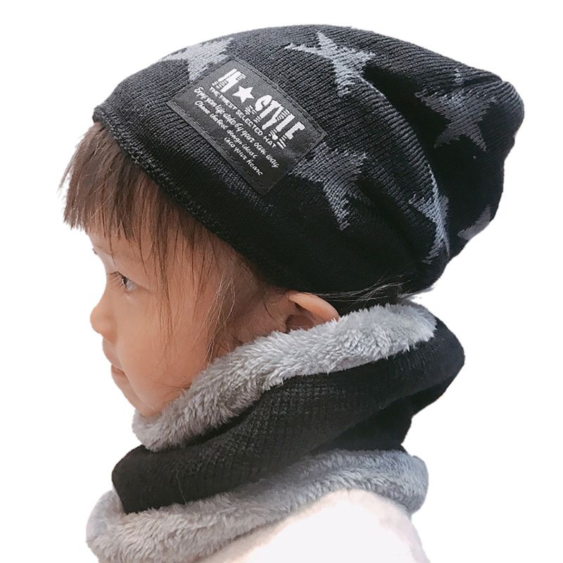 Bộ 2 Món Mũ Len Beanie Kèm Khăn Choàng Cổ Thời Trang Mùa Đông Cho Bé