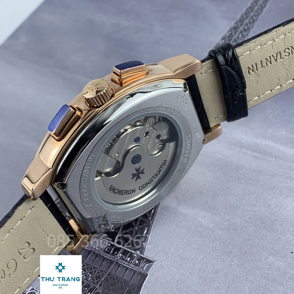 Đồng hồ Nam Vacheron máy nhật, mẫu mặt vuông lịch tuần trăng, mặt đen viền vàng , dòng cơ Automatic size 40mm-41mm