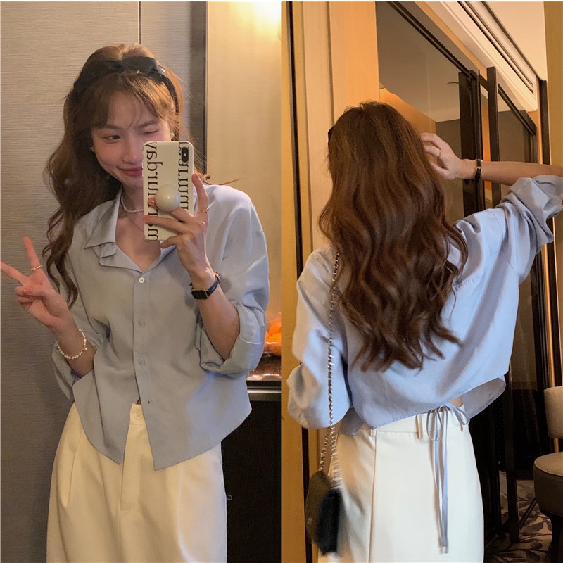 SUXI Áo Sơ Mi Tay Dài Chống Nắng Màu Sắc Đơn Giản Phong Cách Hàn Quốc Thời Trang Mùa Hè Cho Nữ