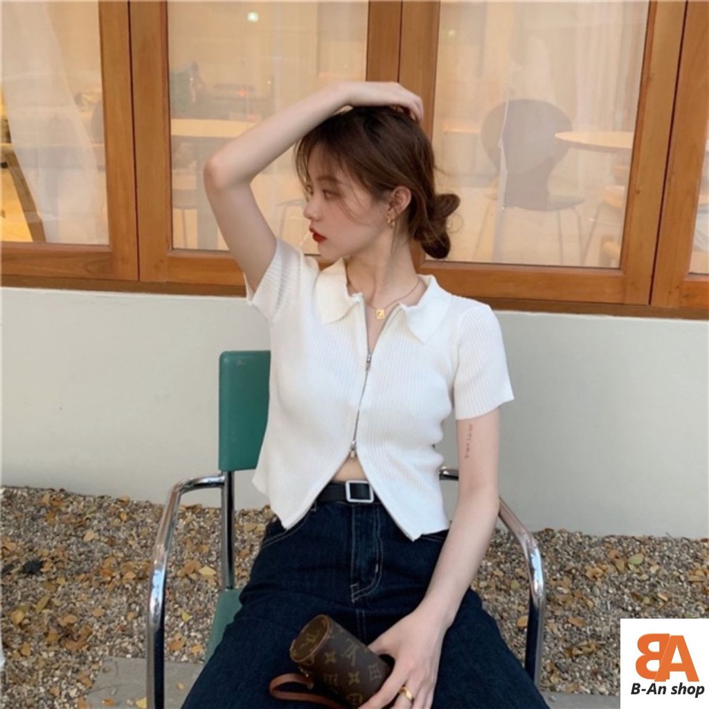 Áo khoá kéo 2 đầu cổ bẻ