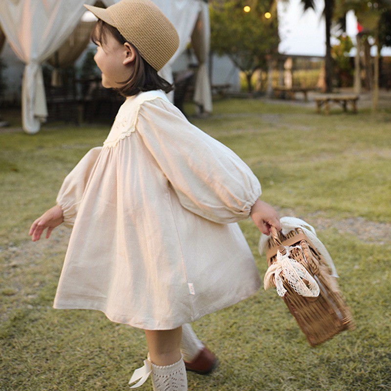 Đầm Cotton phong cách retro thời trang dễ thương cho bé gái