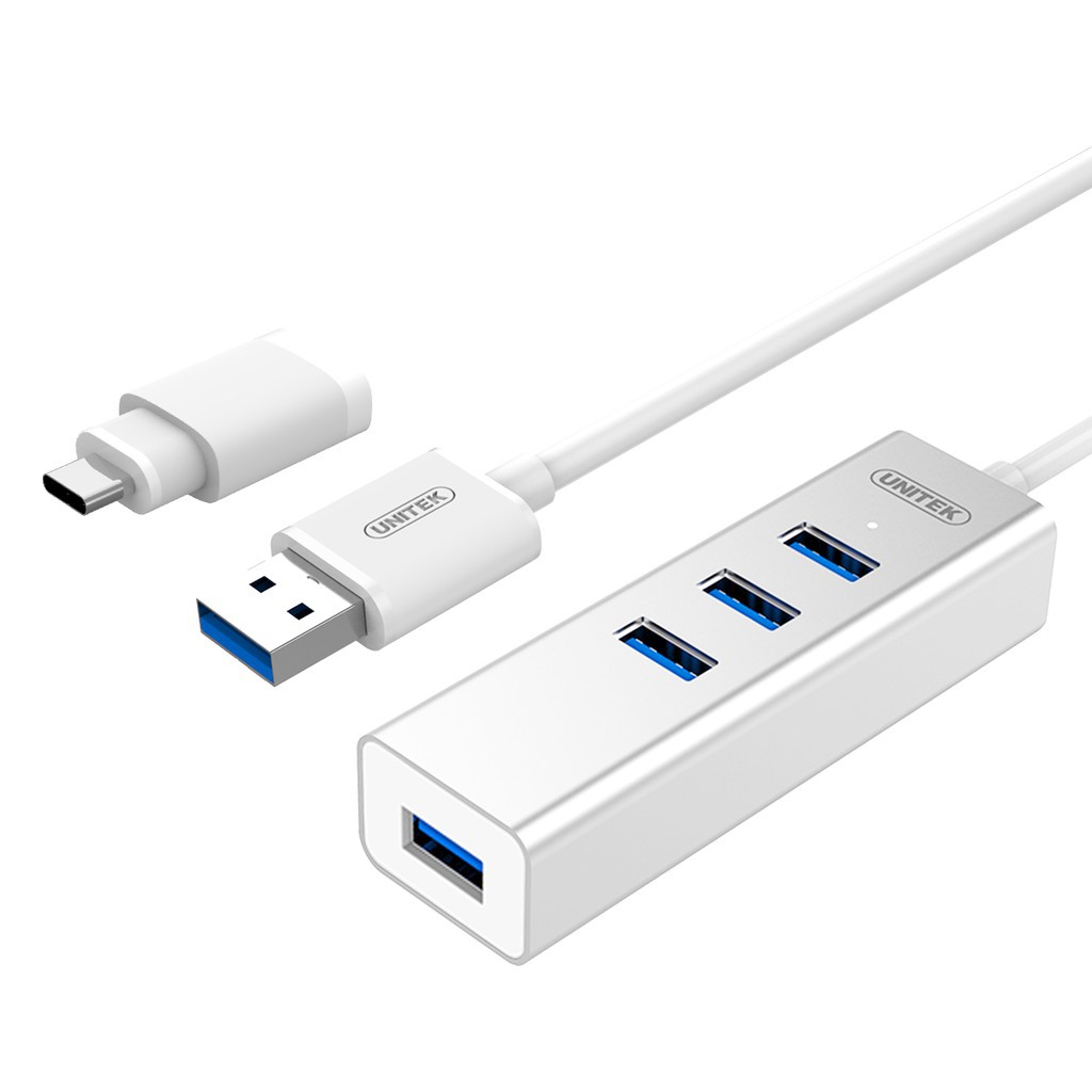 Bộ chia USB từ 1 ra 4 cổng USB 3.0 Unitek Y 3082B + đầu chuyển đổi từ USB sang USB Type C