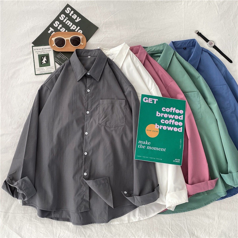 Áo sơ mi tay dài dáng rộng màu sắc retro phong cách Hàn Quốc thời trang xuân thu cho nữ