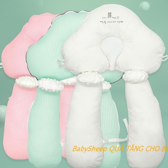 Gối cho bé dáng chữ U, gối chặn cho bé chống giật mình, chống méo đầu. Gối ôm đa năng dùng 4 mùa