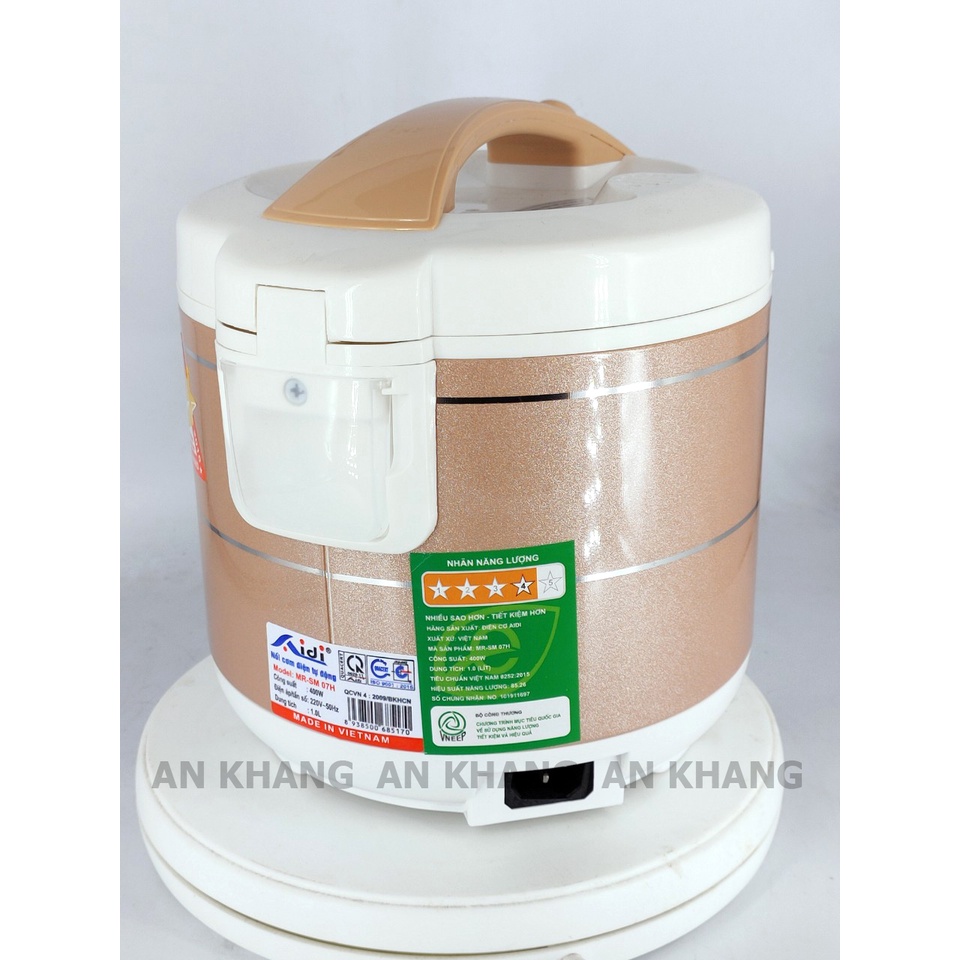 Nồi Cơm Điện Mini 1L 1 Lít Aidi 1-3 Người Ăn - Nắp Gài - Lòng Nồi Chống Dính - Hàng Chính Hãng (Bảo Hành 12 Tháng)