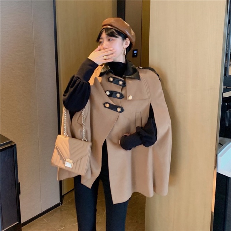 [Sẵn be] Áo khoác dạ cape choàng cổ đóng khuy phong cách sang trọng | BigBuy360 - bigbuy360.vn