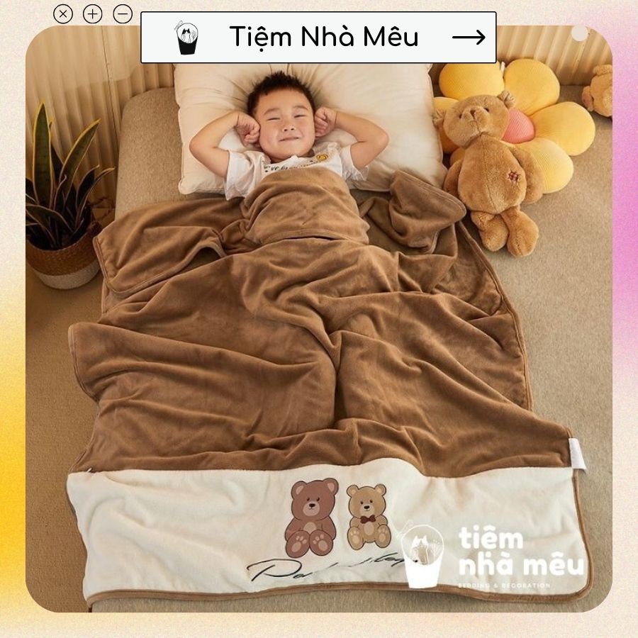 Chăn Lông Tuyết In Hình Siêu Dễ Thương - Chăn Cho Bé Đi Học 1m1x1m5 Khối Lượng 1kg Tiệm Nhà Mêu