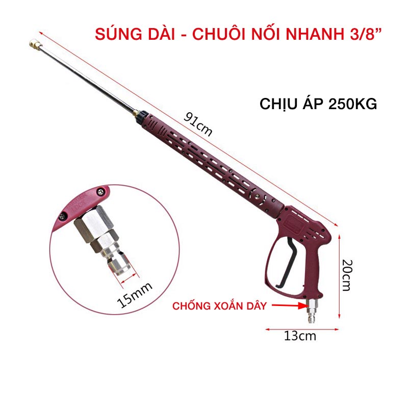 SUNG RUA XE cao áp - lõi sứ - áp 250Kg - chống xoắn dây