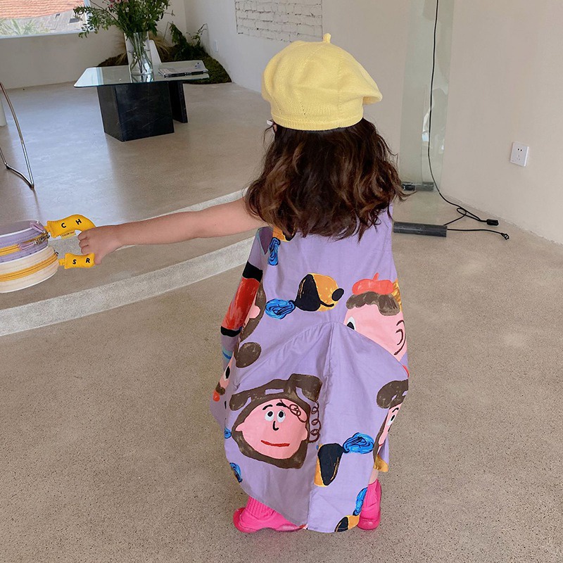 Đầm Công Chúa Sát Nách Cổ Tròn In Họa Tiết Hoạt Hình Kiểu Hàn Quốc Thời Trang Mùa Hè Cho Bé