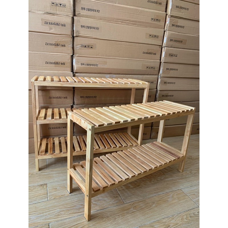 [ XẢ KHO GIÁ SỈ ] KỆ ĐA NĂNG 3 TẦNG GỖ CAO SU XUẤT KHẨU HÀN QUỐC ( RUBBER WOOD SHOES STORAGE-3 TIER, 고무나무 원목 신발정리대 3단 )