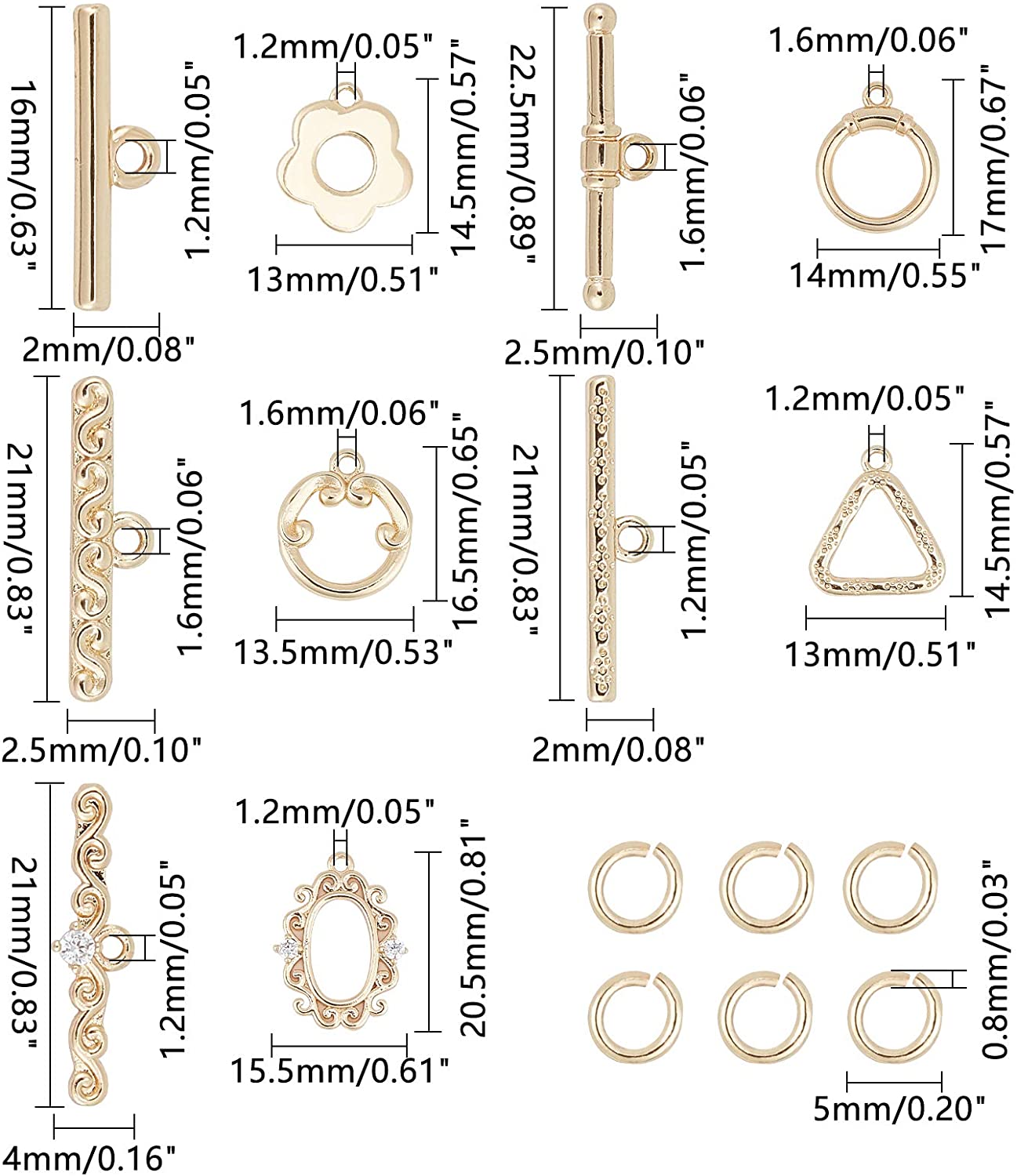 Set 10 Khóa Chữ T Làm Đồ Trang Sức Thủ Công Mạ Vàng 18k