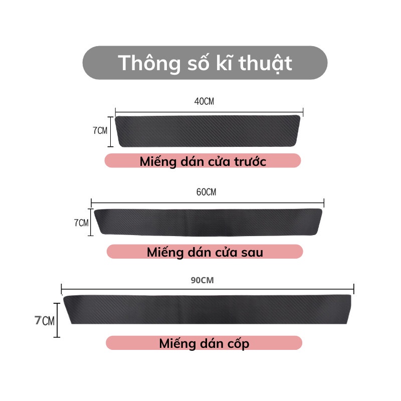 Bộ 5 Miếng Dán Chống Trầy Xước BC2 Bảo Vệ Bậc Cửa Và Dán Cốp Ô Tô Bằng Sợi Carbon Bền Đẹp