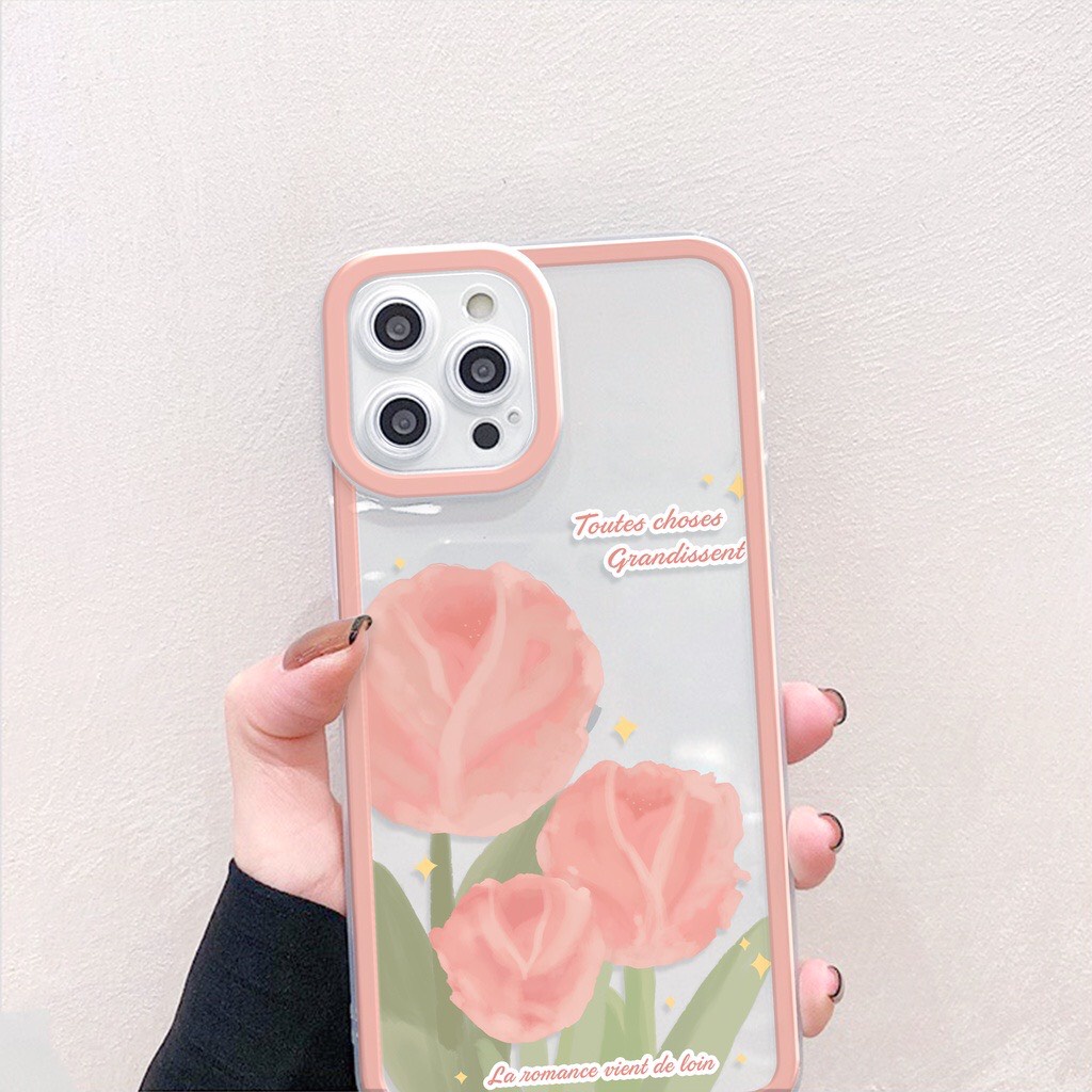 Ốp lưng Iphone viền vuông Hoa Hồng 7/7plus/8/8plus/x/xr/xs/11/12/13/pro/max/plus/promax [Tomax Case]