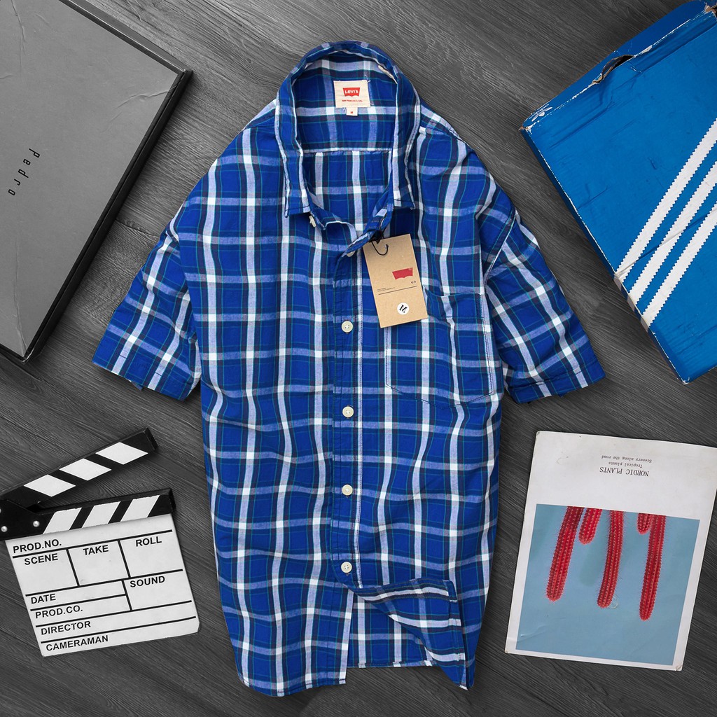 [Ảnh thật 100%] Áo sơ mi caro tay ngắn cao cấp LEVIS màu Xanh Dương kẻ trắng - Phong Cách Du Lịch | BigBuy360 - bigbuy360.vn