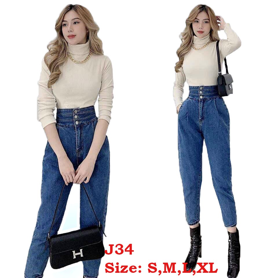 Quần baggy jean nữ đẹp ❤️FREESHIP❤️ Quần jeans nữ baggy phối lưng kiểu dáng trơn thời trang A-T Fashion - BGJ34