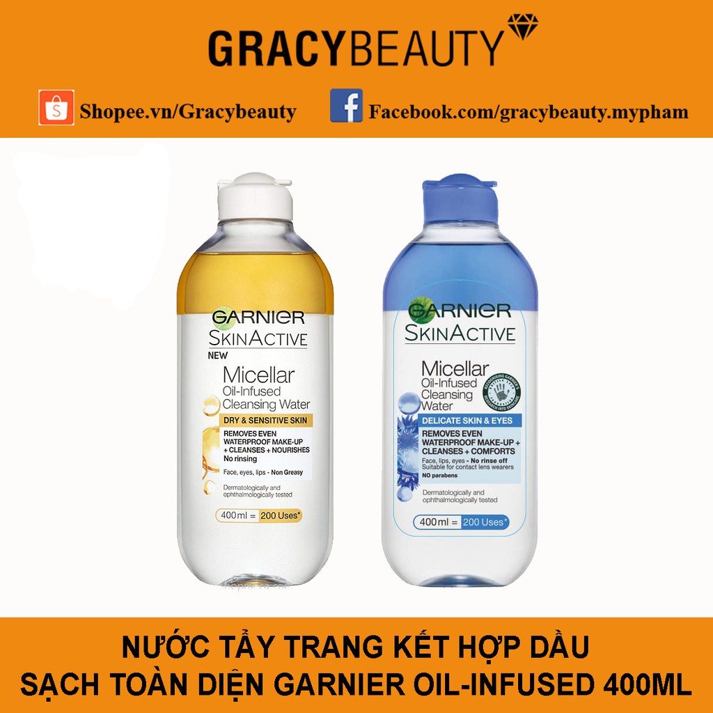 Nước tẩy trang kèm dầu Garnier Skin Active Oil Infused Micellar Cleansing Water 400ML