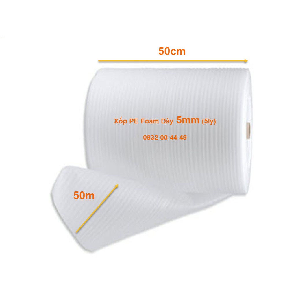 Cuộn Xốp Pe Foam Dày 5mm, Cao 50cm Dài 50m