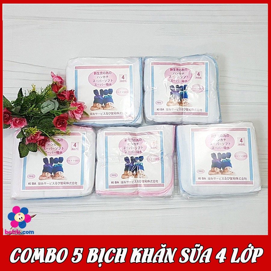 COMBO 5 Bịch Khăn Sữa 4 Lớp Siêu Thấm (50 Chiếc) - BTT00553x5