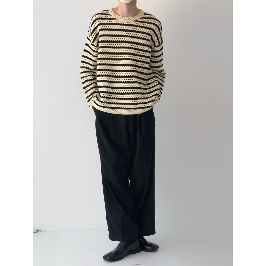 Áo Len Dài Tay Họa Tiết Kẻ Sọc Thiết Kế Mới Cao Cấp Thời Trang Theo Phong Cách Hàn Quốc Cho Nam