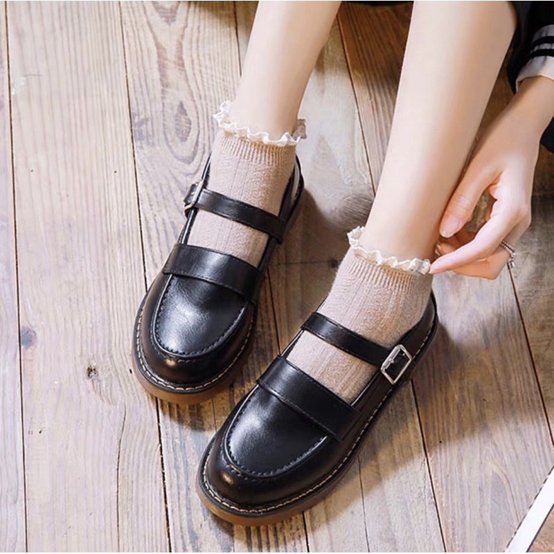 Giày búp bê có quai mori girl vintage đế cao 3cm học sinh lolita ulzzang Nhật Bản - Yannie