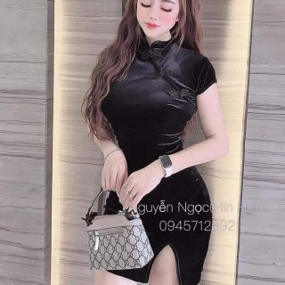 Đầm nhung sườn xám xẻ tà sexy