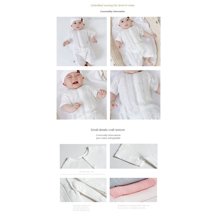 Bộ Áo Liền Quần Vải Cotton Đục Lỗ Thoáng Khí Thời Trang Cho Bé Sơ Sinh 0-24 Tháng Tuổi