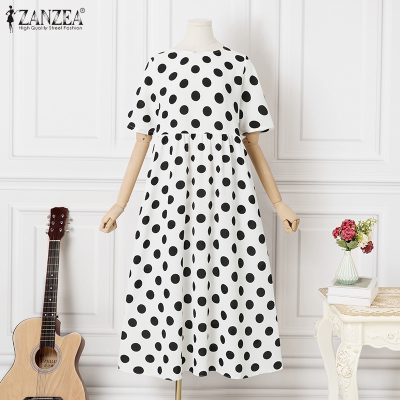 Đầm ZANZEA ngắn tay cổ tròn dáng rộng thời trang Hàn Quốc cho nữ