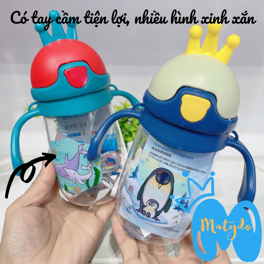 Bình nước học sinh 350ml chịu nhiệt có tay cầm và dây đeo tiện dụng an toàn cho bé đi học BN61