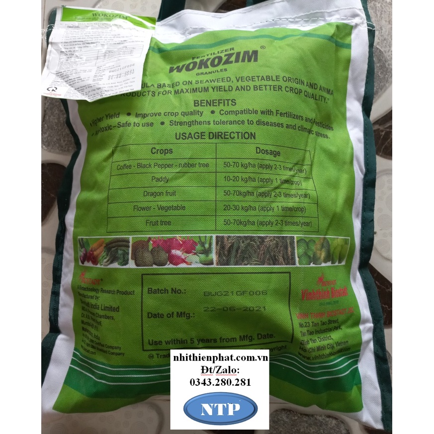 Phân bón Wokozim tổng hợp tốt lá bung rễ nặng ký trọng lượng 5kg