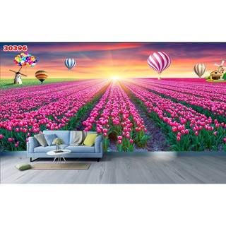 Tranh Dán Tường 3D,Cánh Đồng Hoa, 392(Đã tích hợp sẵn keo)