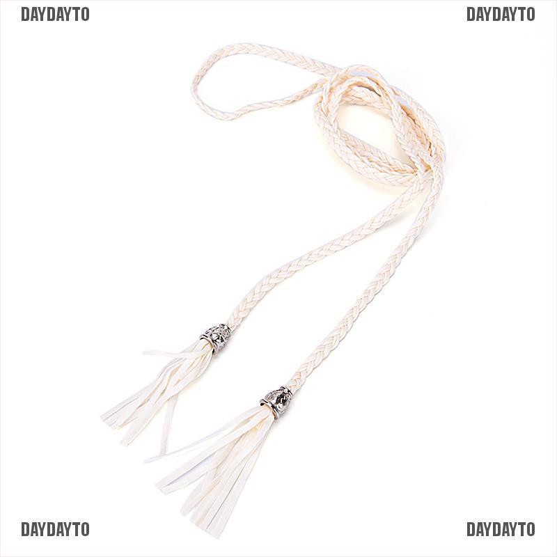 [DAYDAYTO] Boho Women Simple PU Leather Tassel Braided Self-Tie Belt Thin Waist Rope Belt