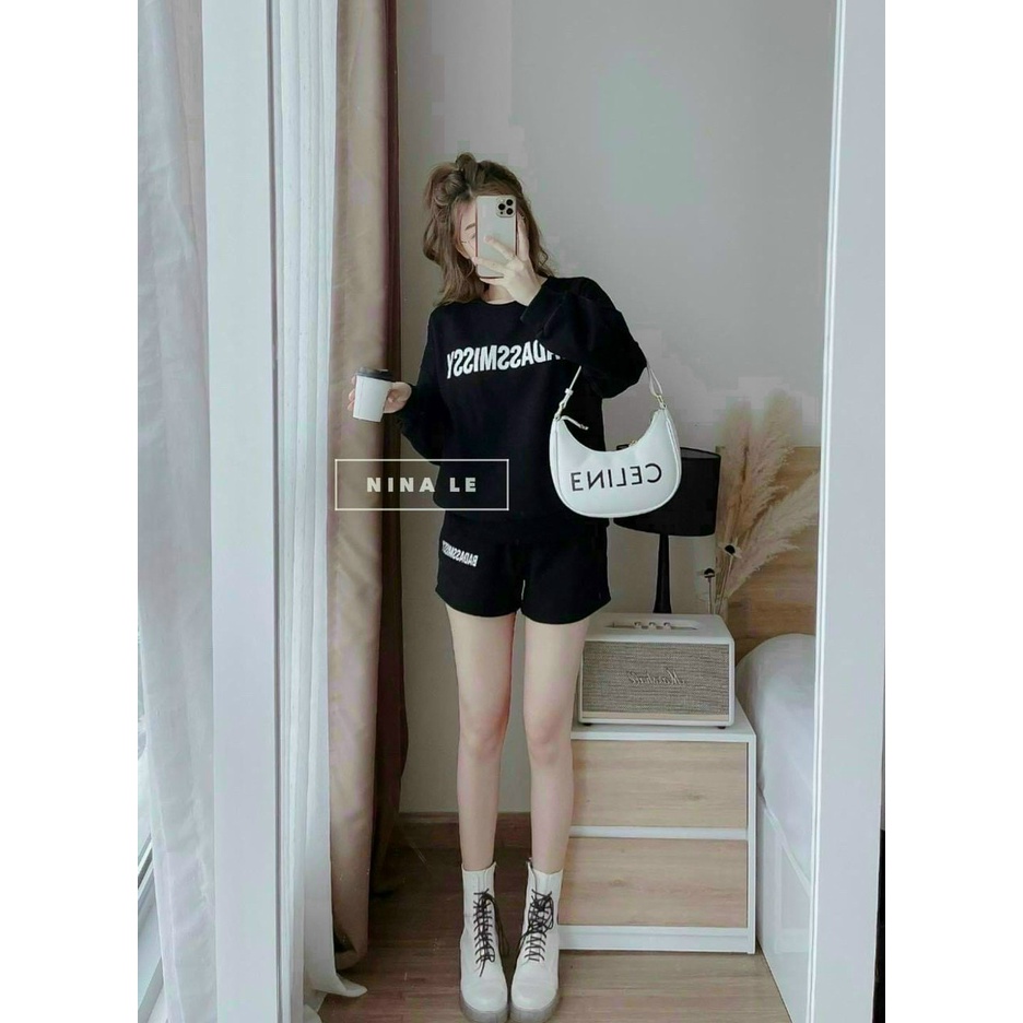 FREESHIP SÉT BỘ ÁO NỈ TAY DÀI QUẦN ĐÙI IN CHỮ THIẾT KẾT TINH TẾ NHẸ NHÀNG TỰ TIN DẠO BƯỚC