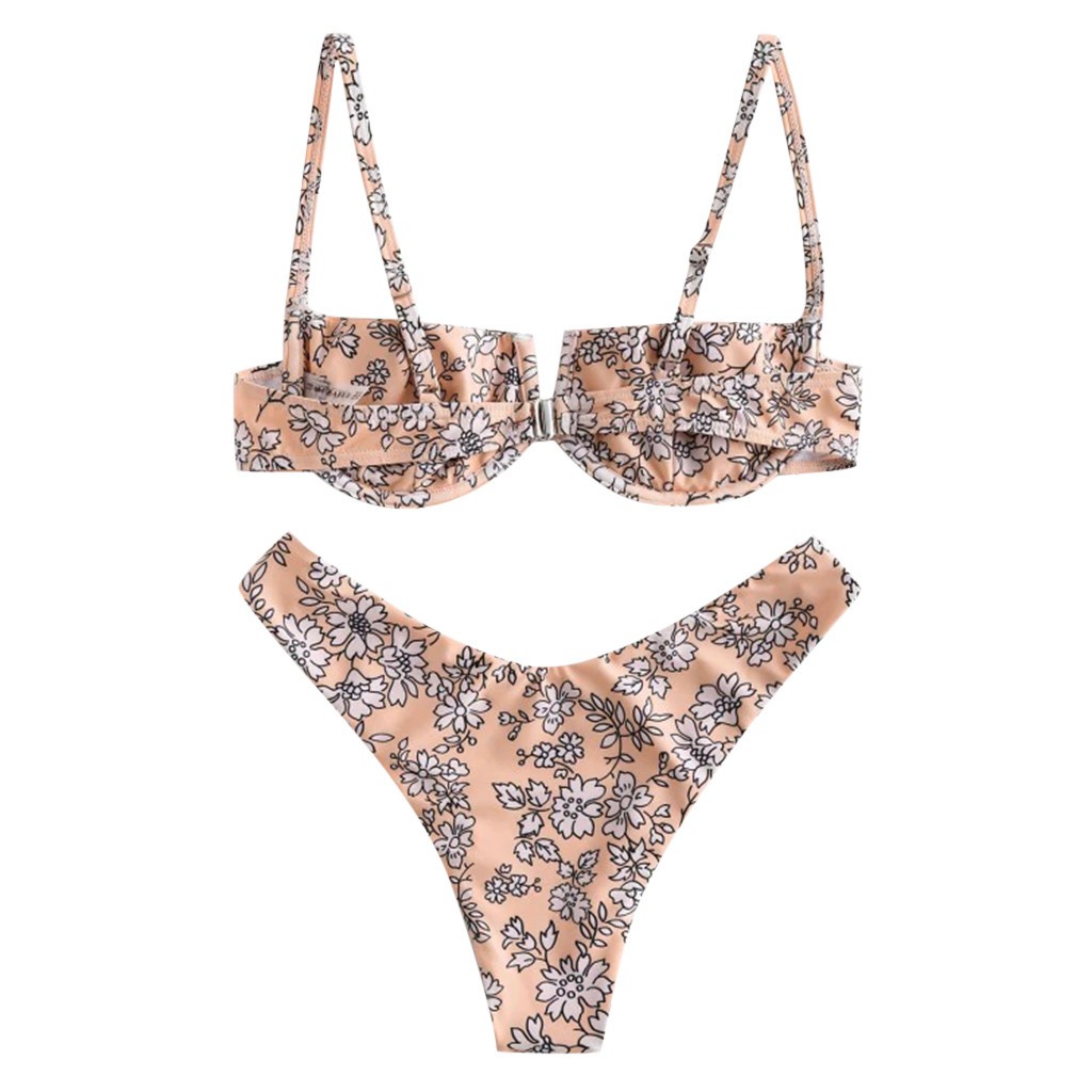 Trang phục bikini nữ in hoa eo cao cổ chữ V có dây quyến rũ | BigBuy360 - bigbuy360.vn