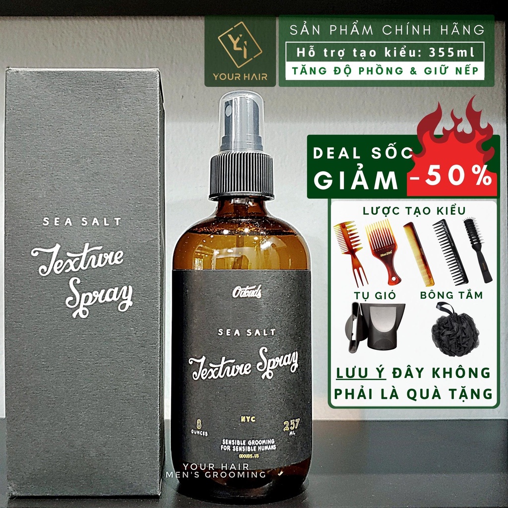 Xịt tăng độ phồng, giữ nếp cho tóc O'douds Sea Salt Texture Spray - 237ml