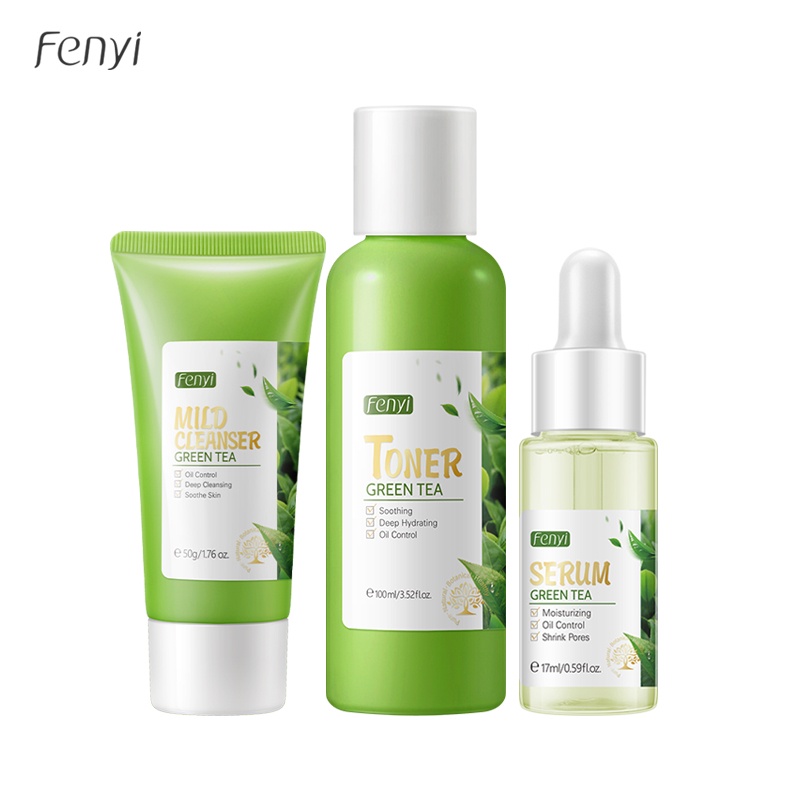 Bộ 3 mỹ phẩm Fenyi chiết xuất trà xanh giúp làm dịu và trắng sáng chăm sóc da mặt