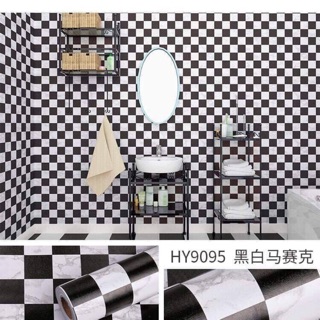 Combo 10m giấy dán tường caro đen trắng khổ rộng 45 cm ms 5012