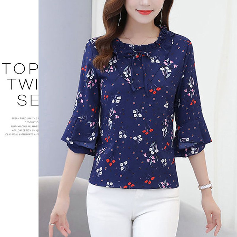 Áo Sơ Mi Chiffon Tay Xòe In Họa Tiết Hoa Thời Trang Mùa Hè Hàng Mới Dành Cho Bạn Nữ