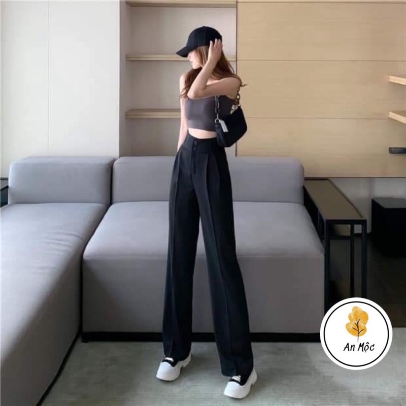 [AN MỘC] Quần Culotes sống suông lưng cao phối 2 khuy eo from dài 1m cho nữ