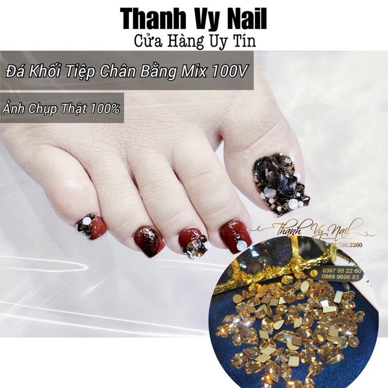 Đá khối nail đính móng tay, sét đá khối chân bằng mix 100v 1 gói [Thanh Vy Nail]