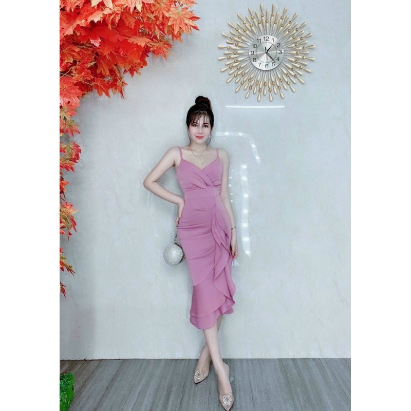 Đầm body 2 dây nhún bèo có MÚT NGỰC SIÊU XINH - MS21B - TRIPBLE T DRESS