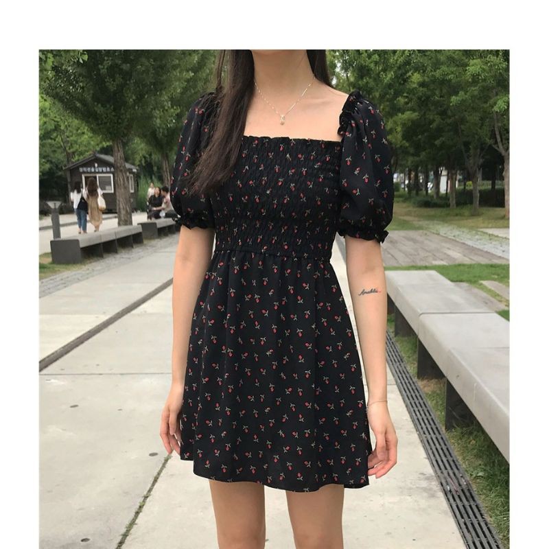 ĐẦM LỤA CỔ VUÔNG HỌA TIẾT HOA XINH DÀY DẶN [DRESS] ⚡Váy Hoa Nhí Nhún Ngực Hàn Quốc | BigBuy360 - bigbuy360.vn
