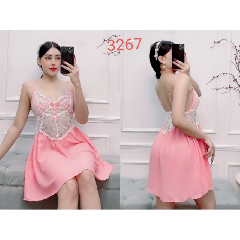 Sét voan phối ren 2 dây váy xòe
