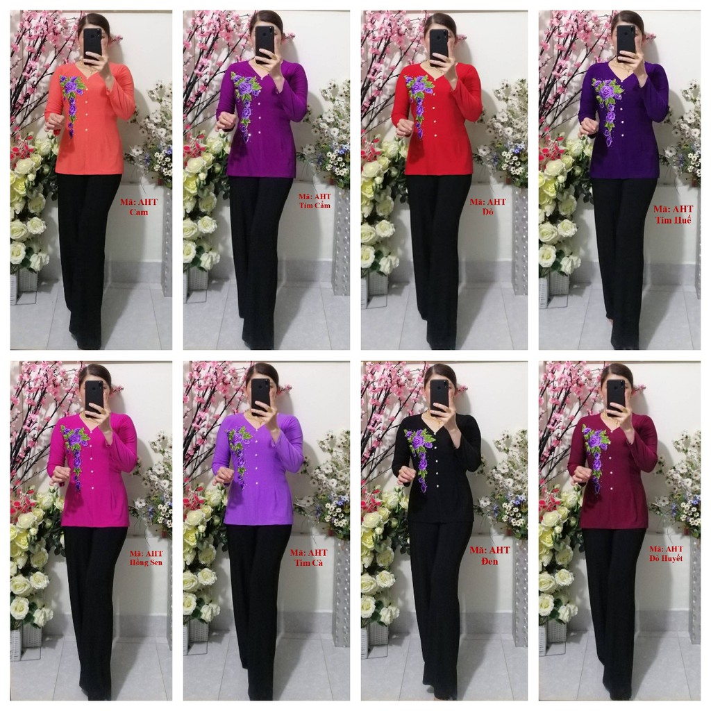 Bộ BB (Áo Bà Ba Hoa Tím + Quần Đen Rộng)