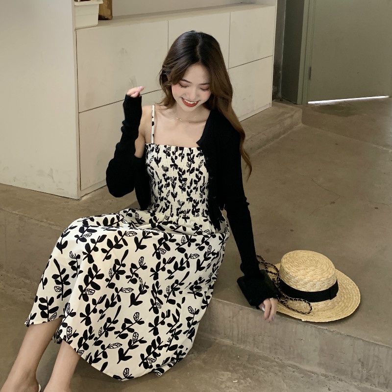 Áo/ Đầm maxi XIAOZHAINV hai dây họa tiết hoa thời trang Hàn Quốc cho nữ