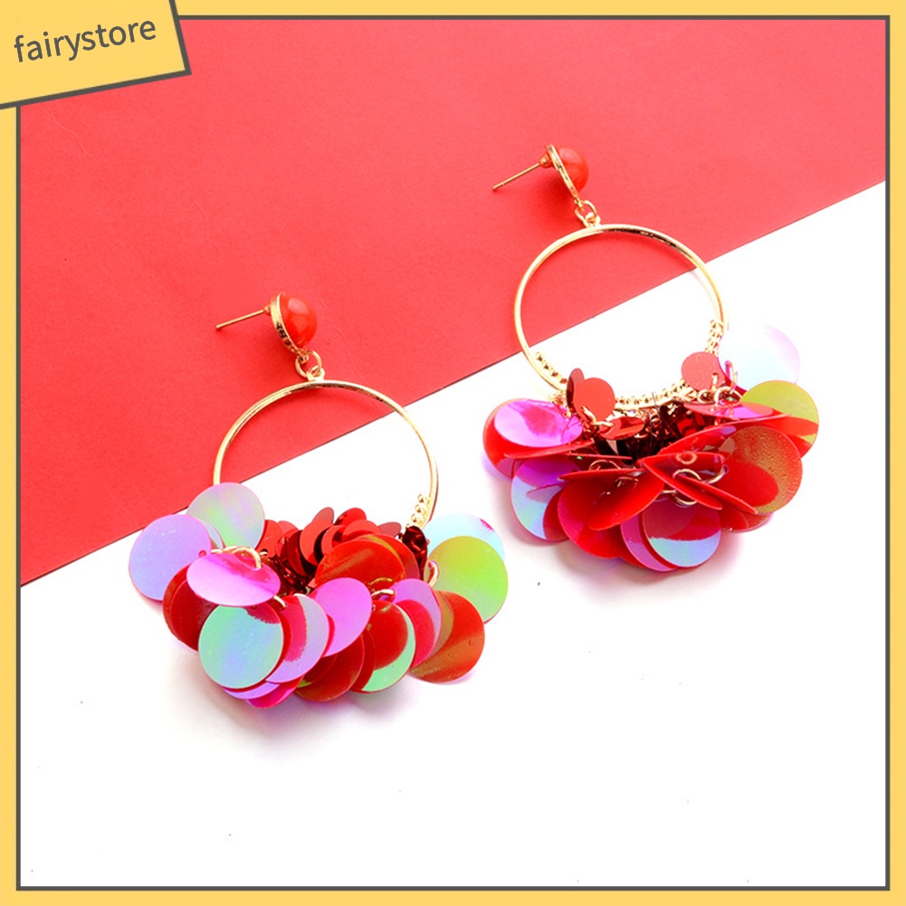 Bông tai dạng tua rua vảy kim loại phong cách Bohemian thời trang dành cho nữ