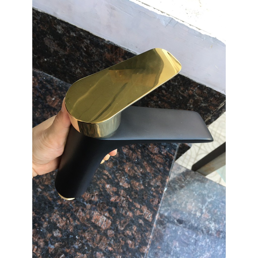 Vòi rửa mặt lavabo inox kết hợp đồng thau cao cấp màu đen vàng nhập khẩu Hàn Quốc - Hàng chính hãng