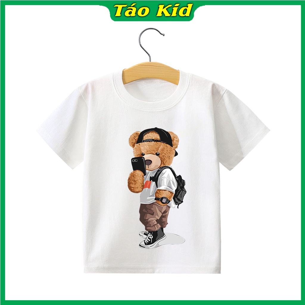 Áo thun bé trai bé gái cộc tay Táo Kid chất cotton in hình Gấu Selfie từ 0 đến 10 tuổi hàng VNXK TA38