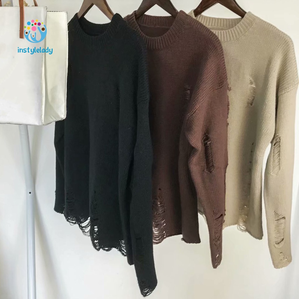 Áo sweater phối rách thời trang đường phố trẻ trung cá tính