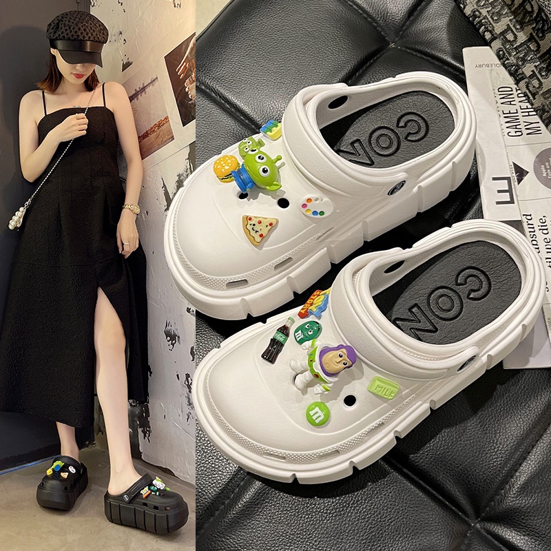 Dép bánh mì Cross nữ đế cao 6cm dép sục nữ chất liệu Eva kèm Sticker hot trend 2022 - VeoStore