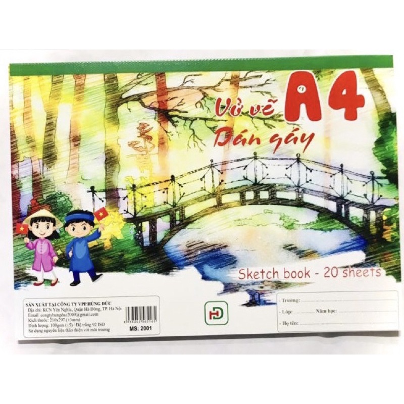 VỞ VẼ DÁN GÁY A4 HÙNG ĐỨC  20 TỜ